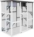 Gray 3-Tier Wooden Cat House with 4 Platforms and 2 Doors Y9166