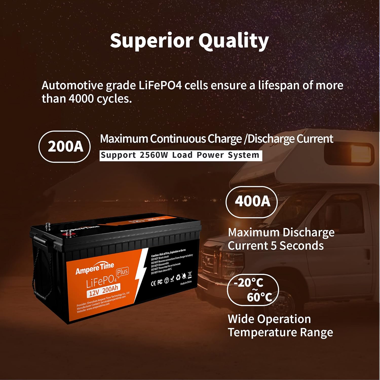 12V 200Ah Lithium LiFePO4 Battery with 200A BMS P445337