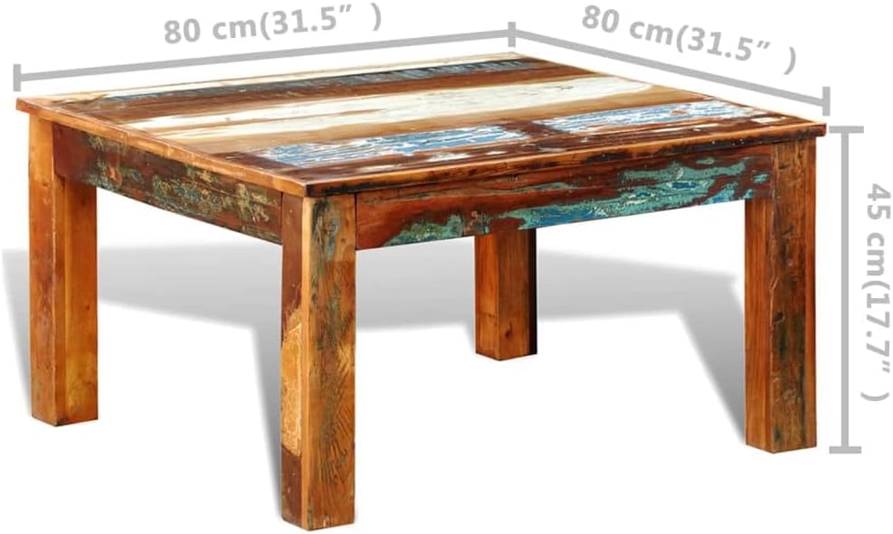 Rustic Coffee Table Square Polished Multi-Color Cocktail Table Reclaimed Wood Distressed Brown E72659
