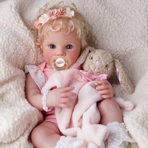 17 Inch Soft Body Realistic Blond Curly Hair Baby Doll E975039