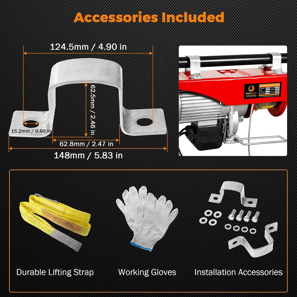 2200lbs 1500lbs Electric Hoist Winch Overhead Engine Lift 110-120 Volt with Remote Control E8983
