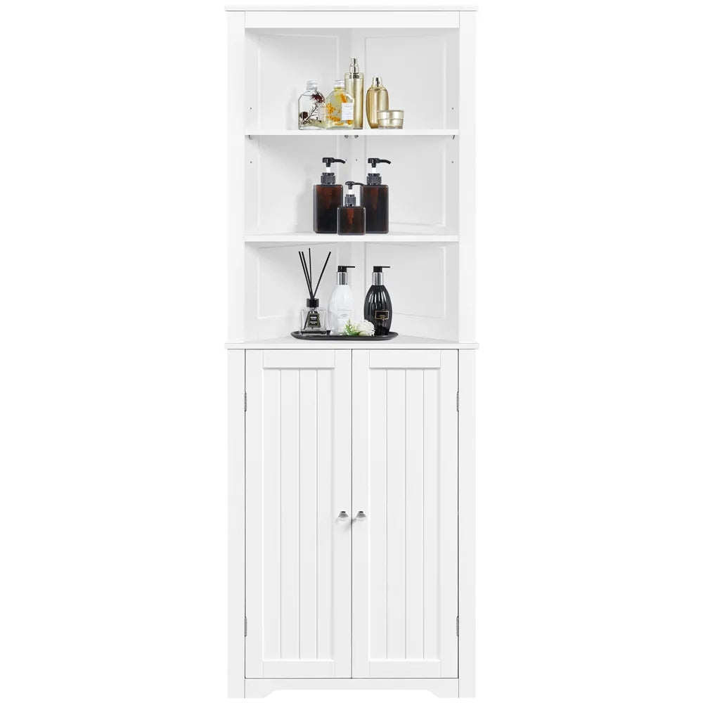 White Wooden Corner Cabinet with Open Shelf A275