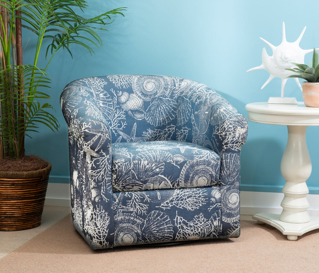 Ocean Blue and White Coastal Pattern Swivel Club Chair N11064