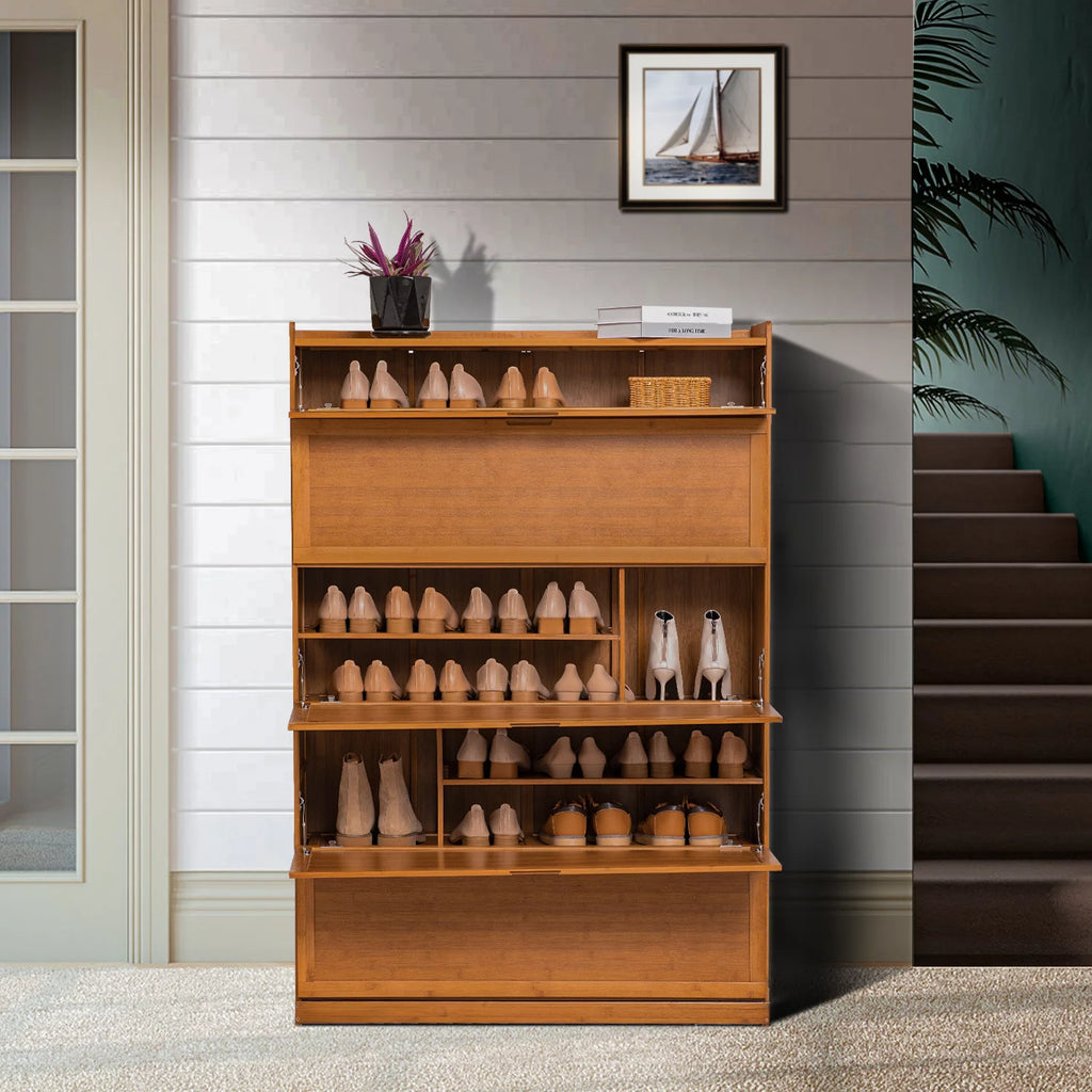 Bamboo 9 Tier Shoe Organizer Cabinet with Door Brown B99362