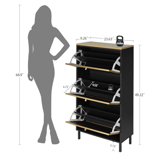 Natural Rattan Shoe Cabinet with 3 Flip Drawers I260496