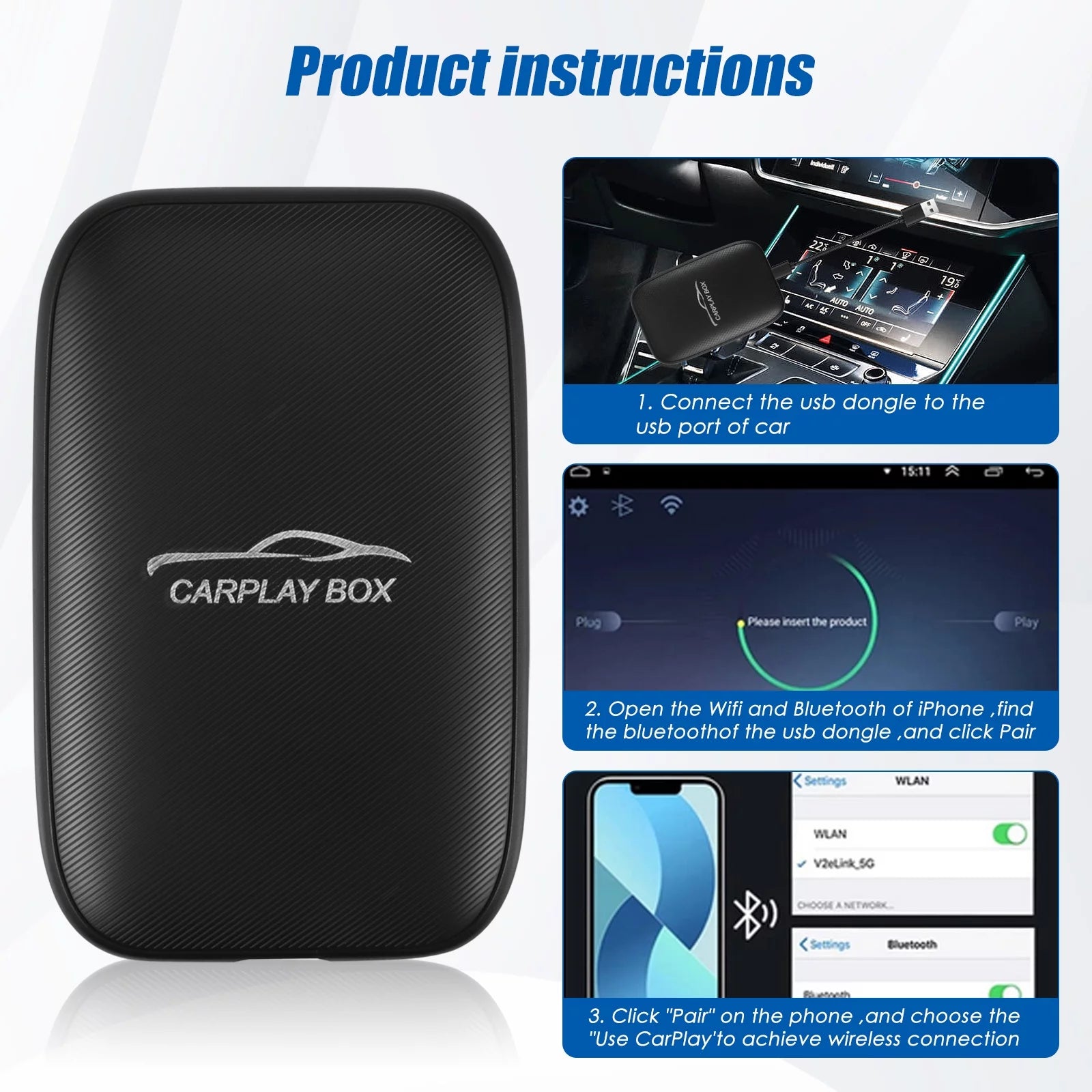 Wireless CarPlay Android Auto Multimedia Video Dongle F213