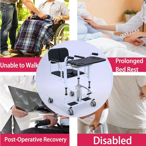 4 in 1 Hydraulic Transfer Chair with 180° Split Seat, Toilet and Tray Table, Load 440Lbs K611144