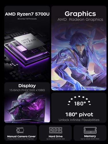 15.6inch AMD Ryzen 7 5700U 16GB RAM 512GB NVMe SSD Gaming Laptop I5539