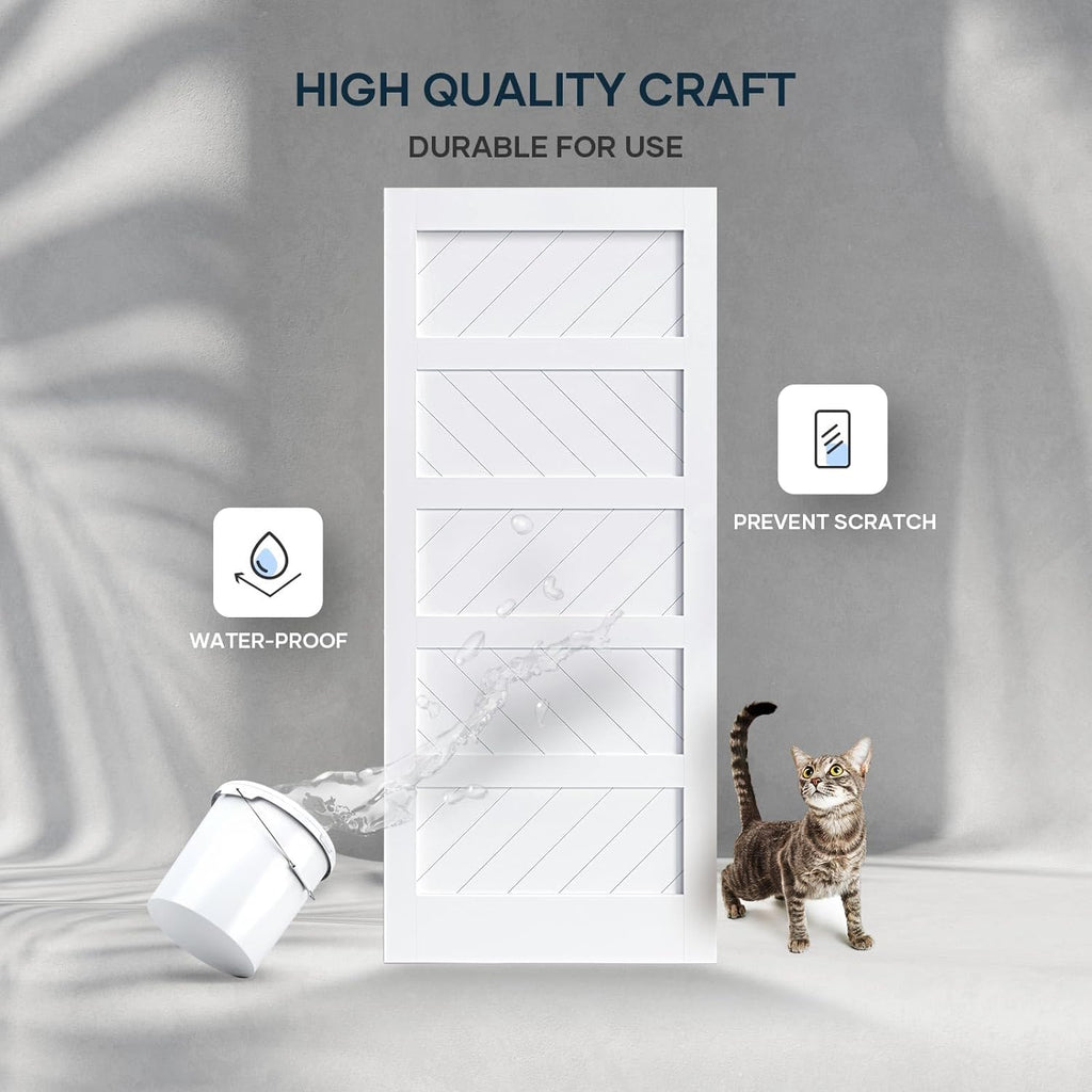 White Barn Door with Sliding Door Hardware Kit, Solid MDF Wood Slab with PVC Surface, 5-Panel M4769