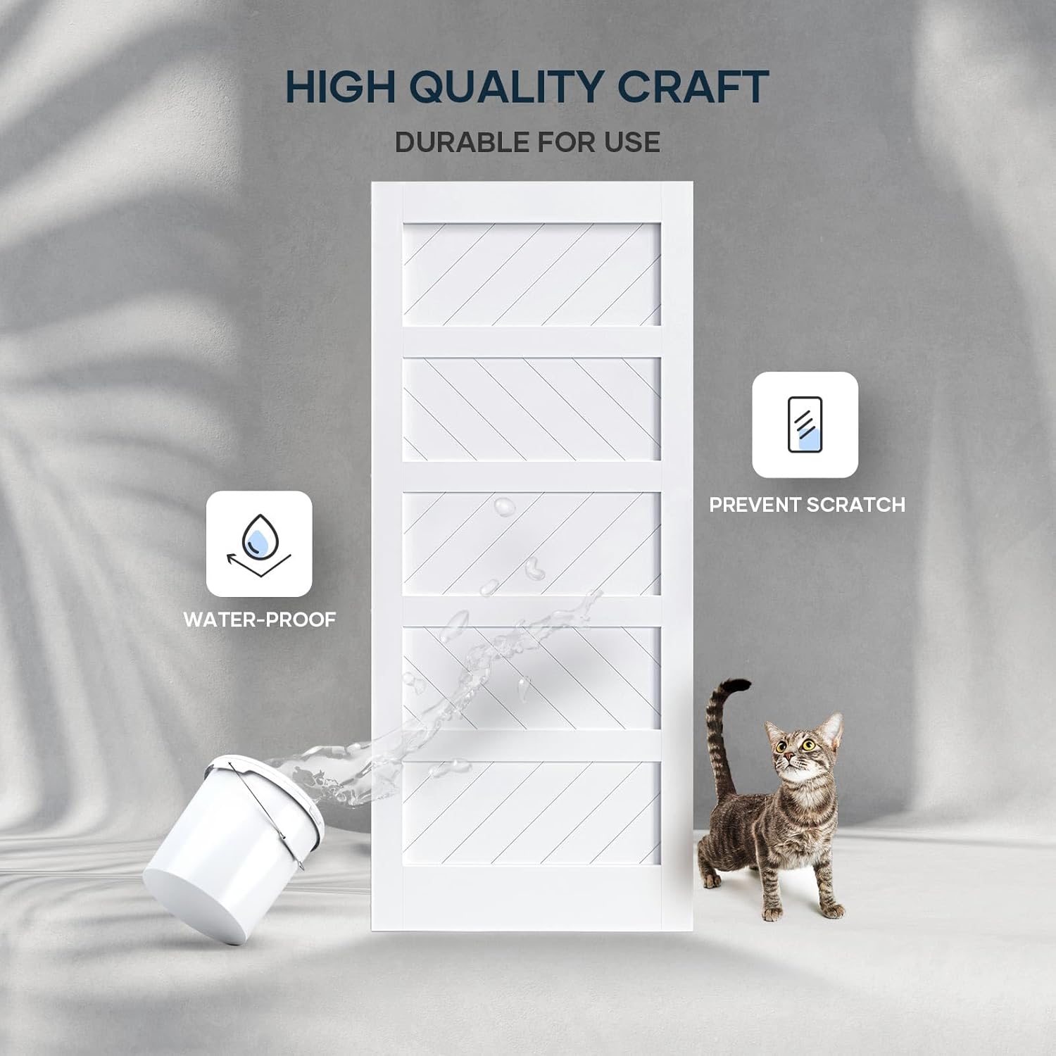 White Barn Door with Sliding Door Hardware Kit, Solid MDF Wood Slab with PVC Surface, 5-Panel M4769