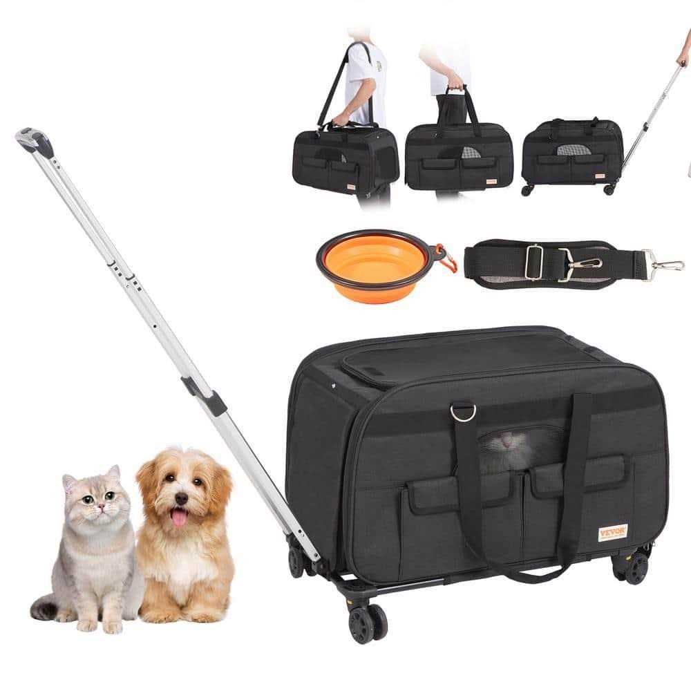 Cat Carrier with Wheels Rolling Pet Carrier with Telescopic Handle and Shoulder Strap Y890515