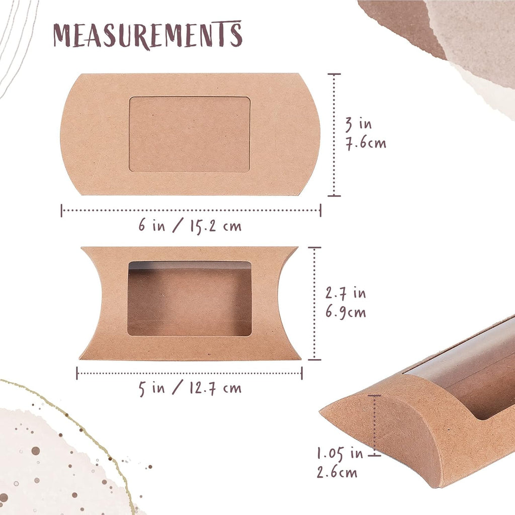 40-Pack Kraft Pillow Gift Boxes with Windows, 5 x 3 x 1.2 inches I395075