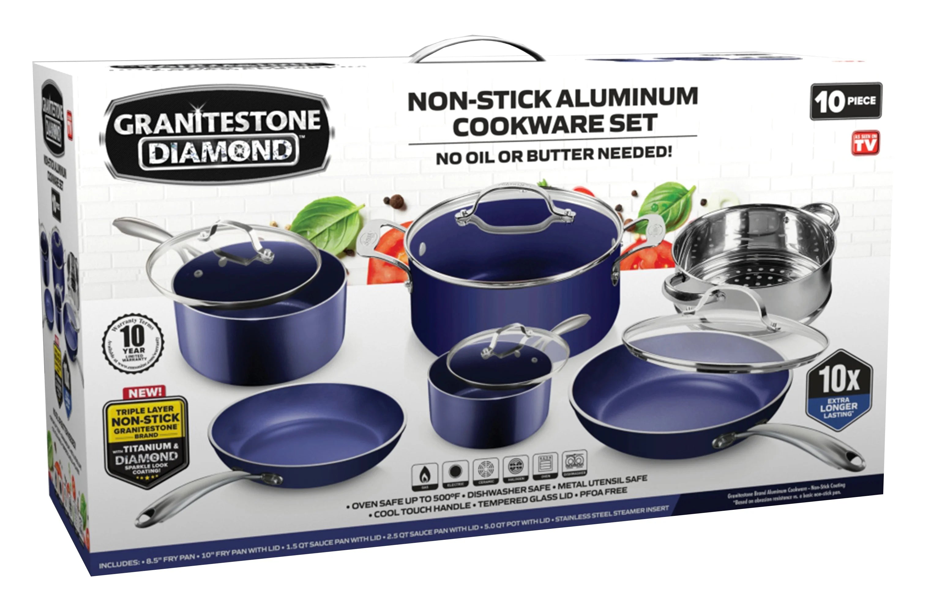 10 Piece Nonstick Cookware Set Blue U385