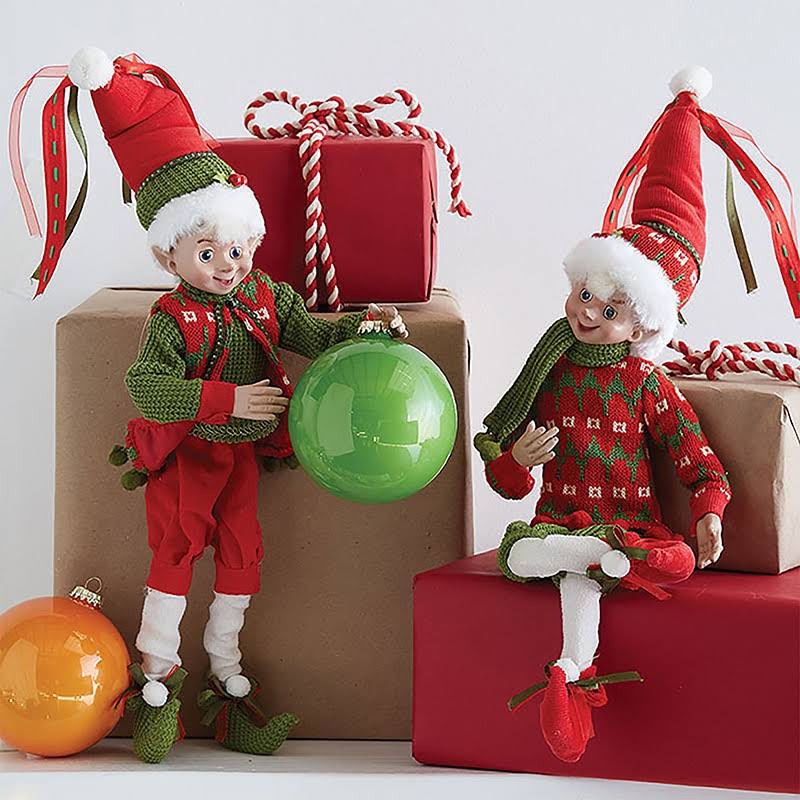 16x22 Red and Green Holly Posable Elf Set E1048
