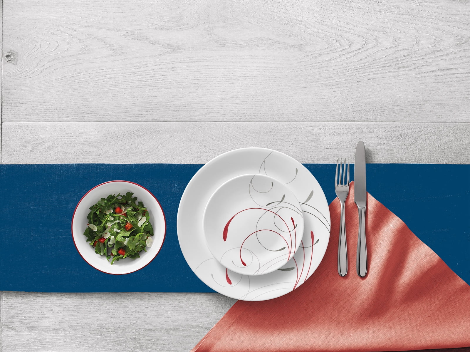 White and Red 12-Piece Dinnerware Set C934299