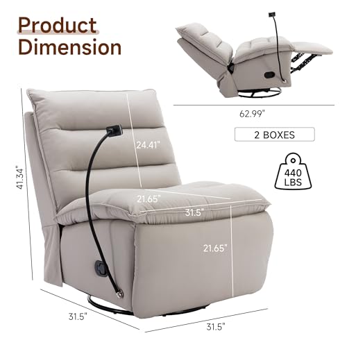 Beige Oversized Swivel Rocker Recliner Chair J752