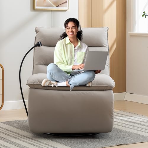 Beige Oversized Swivel Rocker Recliner Chair J752