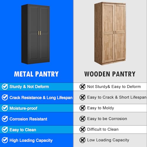 Black 60 Inch Tall Metal Pantry Cabinet with Doors and Shelves P114