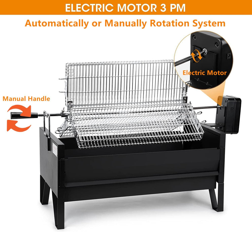 2 IN 1 Charcoal Grill Rotisserie Kit with 3 Stainless Steel Rotating Baskets and 24 In Grill Grate P712961