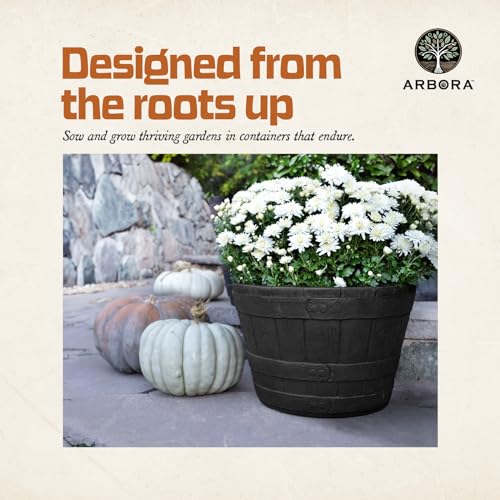 19" Whiskey Barrel Polyresin Planter with Textured Wood Finish Q2511