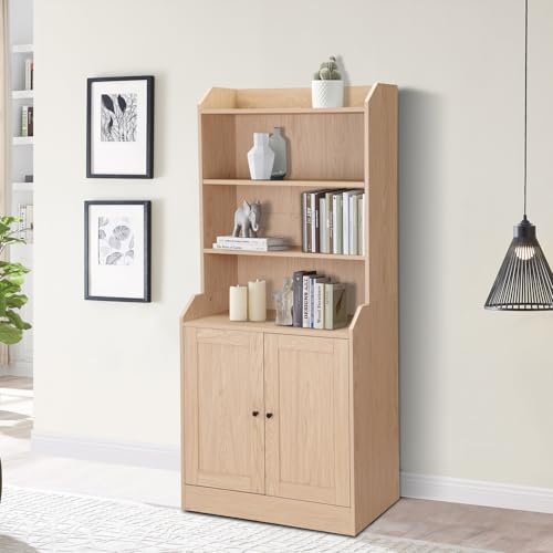 Natural Oak Sideboard with 3 Drawers and 3 Open Shelves T789127