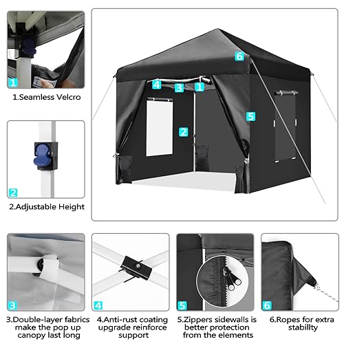 10x10 Pop Up Canopy Tent with 4 Removable Sidewalls and Windows, Black Y7644