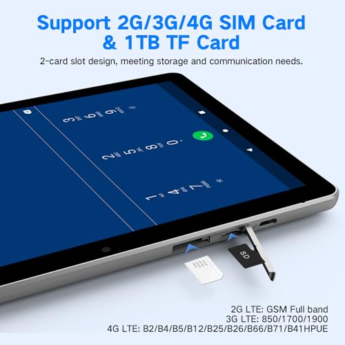 10.1 inch 4G LTE Tablet with SIM Card Slot, 64GB Storage, 1280x800 IPS, Dual Cameras D364693