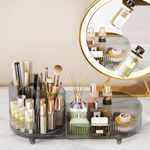 3 Layer Rotating Makeup Organizer with Brush Holder and Drawer (White) U8959