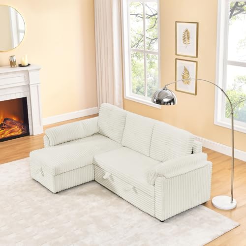 Black Corduroy Upholstered L-Shaped Sleeper Sectional Sofa with Pullout Bed K922465