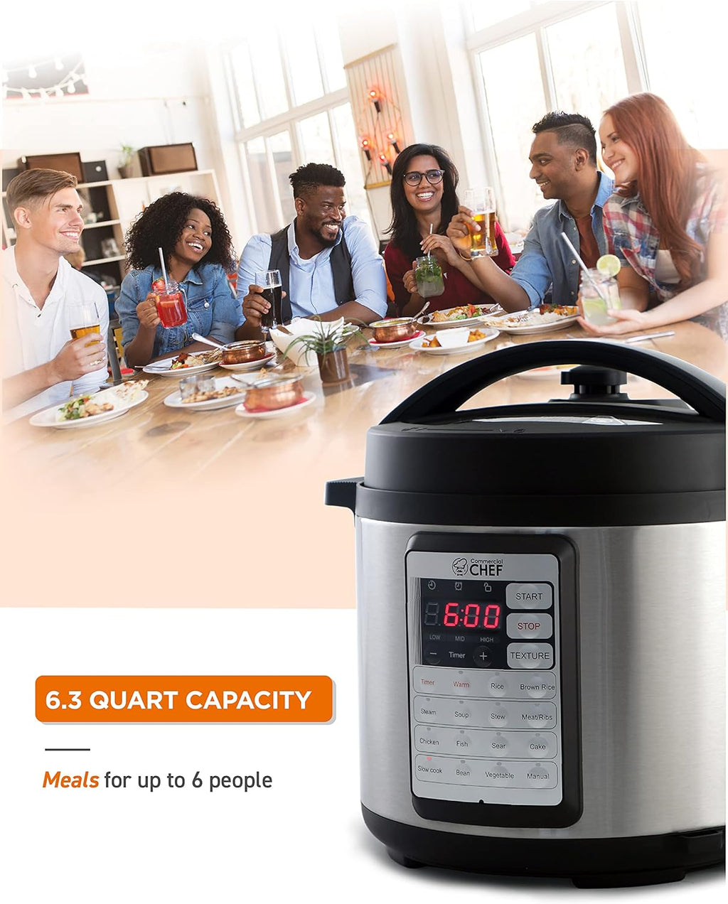 6.3 Quart Electric Pressure Cooker with Stainless Steel Interior C7378