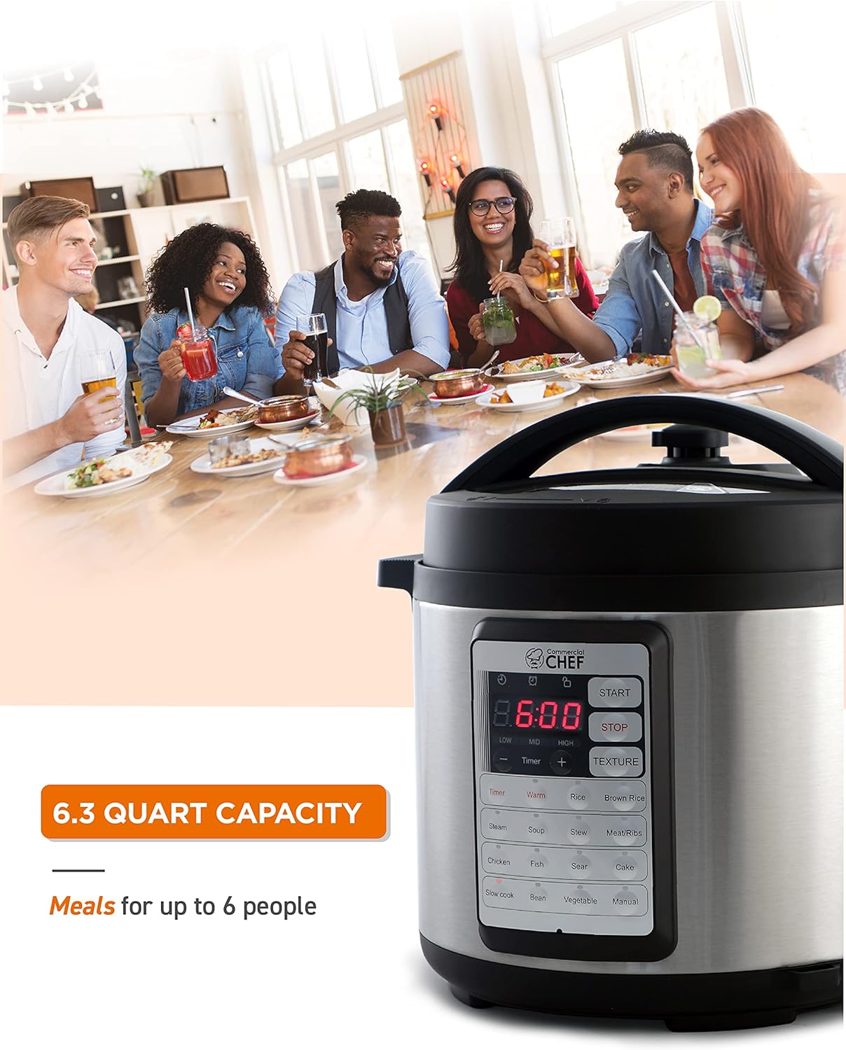 6.3 Quart Electric Pressure Cooker with Stainless Steel Interior C7378