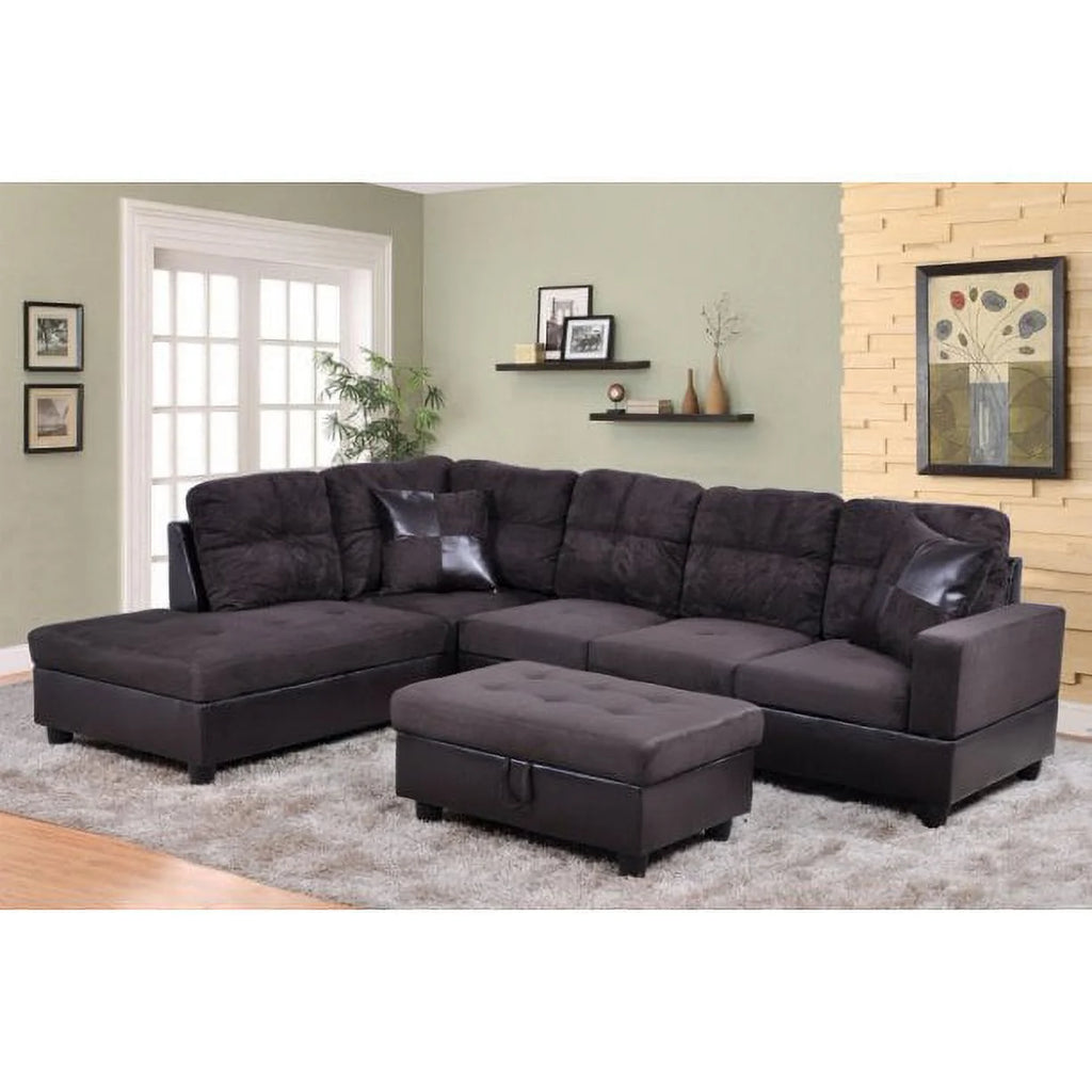103.5" Wide Corner Microfiber Sectional Sofa with Storage Ottoman T14661