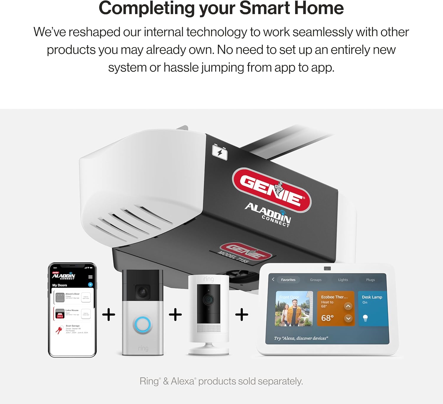 Smart Garage Door Opener with WiFi and Battery Backup, Black/White H64278