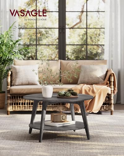 Round Coffee Table, 2 Tier, 31.5 x 17.7 Inches, Honey Brown H845