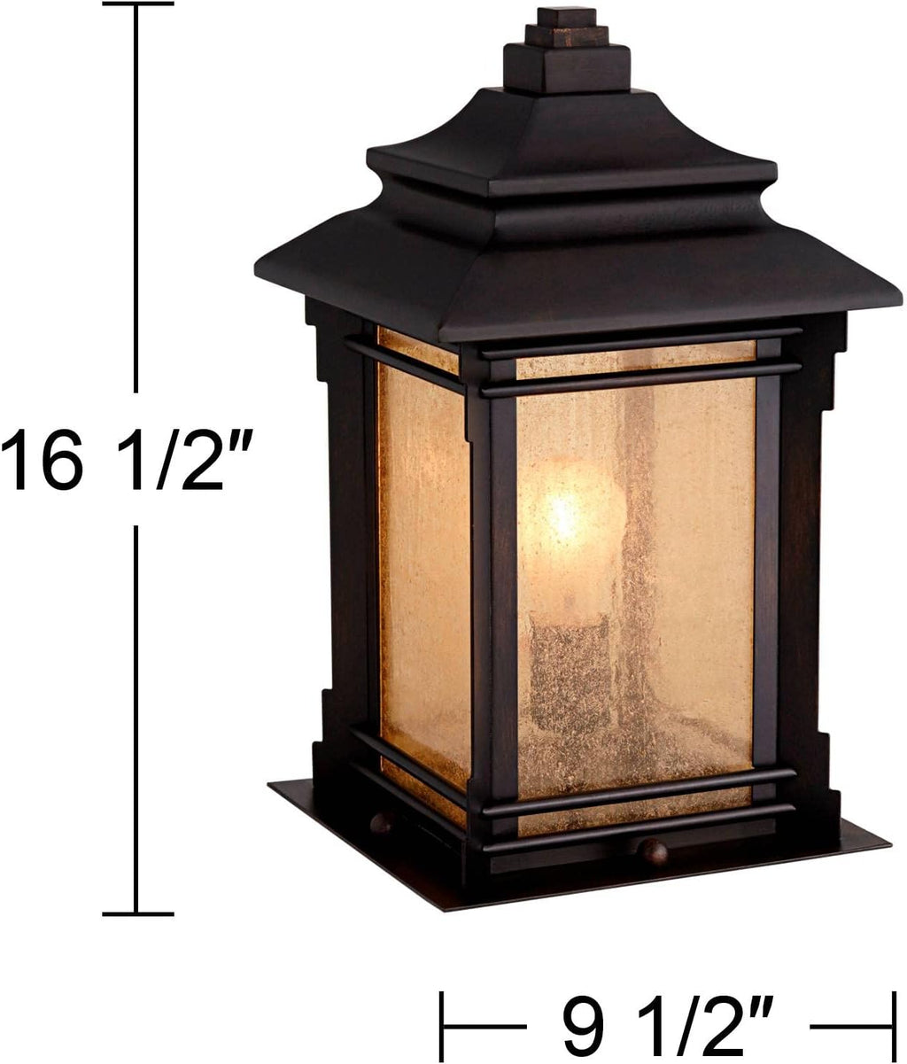 Set of 2 Rustic Farmhouse Outdoor Pier Mount Light Fixtures Walnut Bronze Frosted Cream Glass R535538