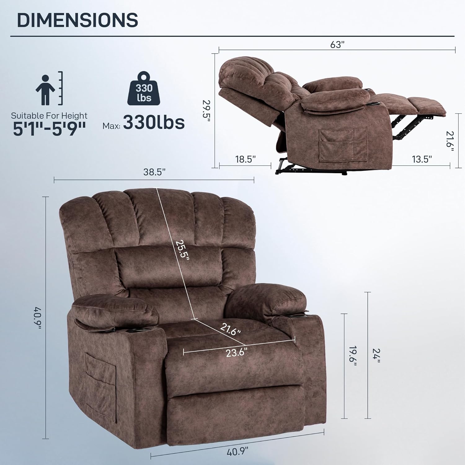 Brown Recliner Chair with Cup Holders L25695