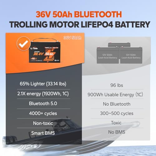 36V 50Ah LiFePO4 Battery with Bluetooth Low-Temp Protection 50A BMS Deep Cycle Group31 Lithium Iron Phosphate Battery E241527
