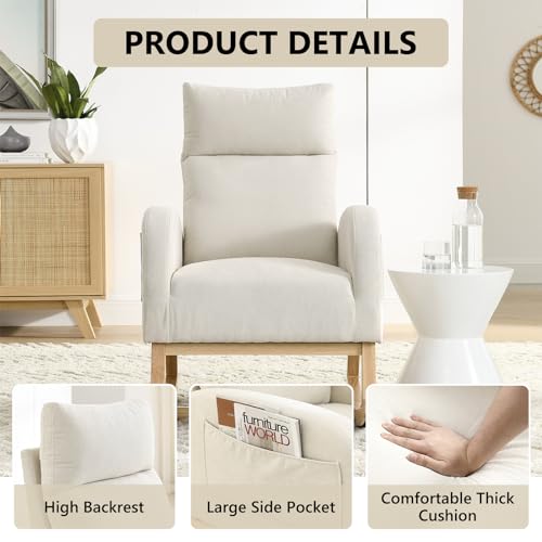 Grey Teddy Upholstered Glider Rocking Chair with Wood Legs V573321