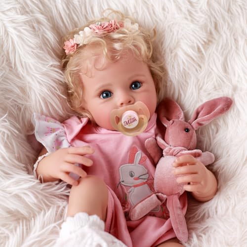 17 Inch Soft Body Realistic Blond Curly Hair Baby Doll E975039