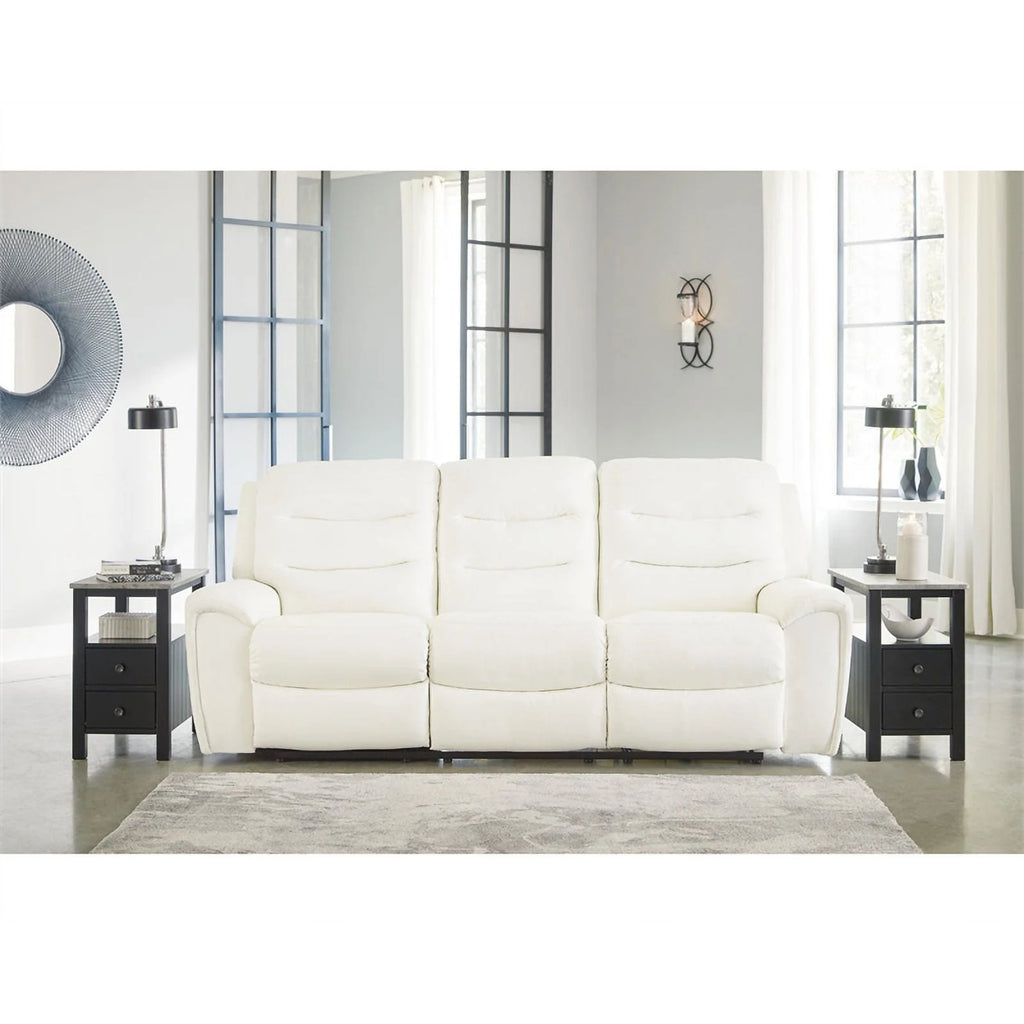 White Faux Leather Power Reclining Sofa A92553