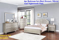 4pc Silver Eastern King Size Bed Dresser Mirror Nightstand Furniture N7889