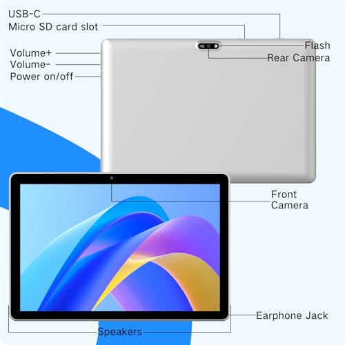 10.1 inch 4G LTE Tablet with SIM Card Slot, 64GB Storage, 1280x800 IPS, Dual Cameras D364693
