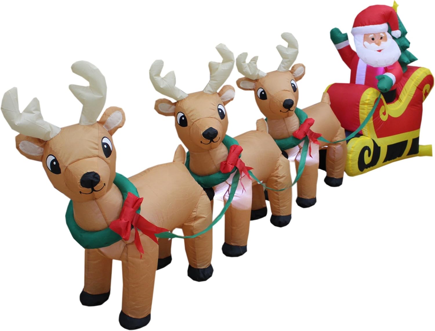 8 Foot Long Christmas Inflatable Santa Claus on Sleigh with 3 Reindeer and Christmas Tree LED Lights V47238