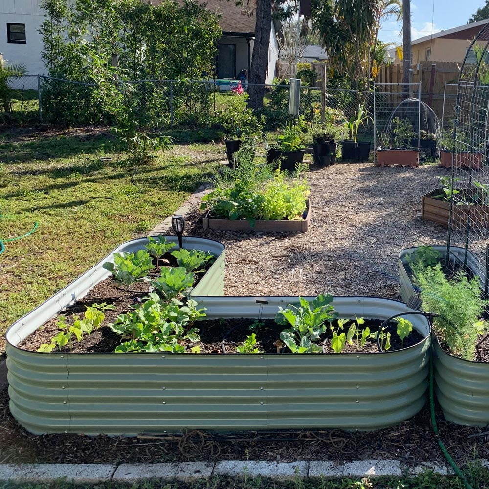 17" Tall L-Shaped Modular Corrugated Metal Raised Garden Beds Green Y791