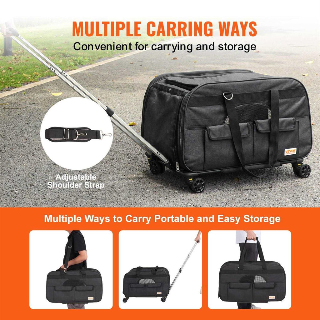 Cat Carrier with Wheels Rolling Pet Carrier with Telescopic Handle and Shoulder Strap Y890515