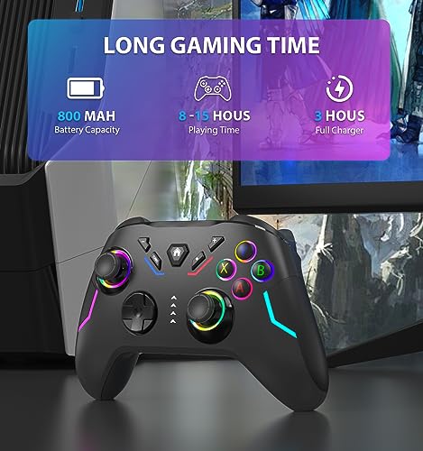 Wireless PC Gaming Controller with 9 Color LED Light, Turbo Function, Adjustable Vibration & Headphone Jack (2.4G) N283