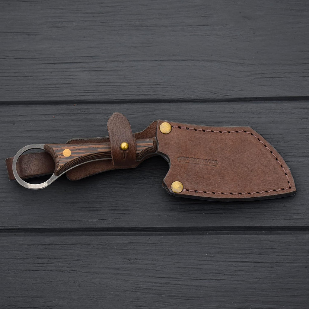 Fixed blade knife made of Stainless Steel with Wenge Wood Handle and Leather Sheath S100031