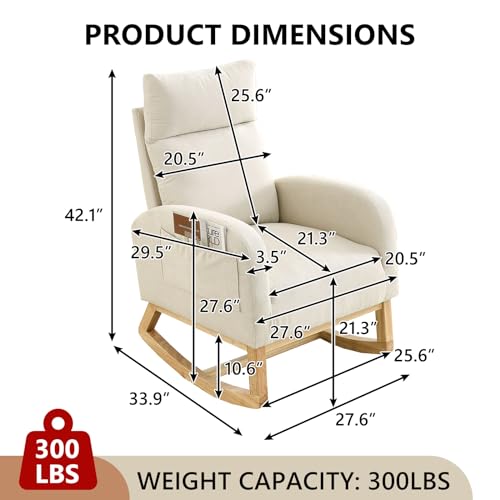 Grey Teddy Upholstered Glider Rocking Chair with Wood Legs V573321