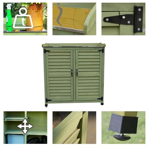 Green Outdoor Potting Bench with Metal Top and Wooden Storage Cabinet Z3664