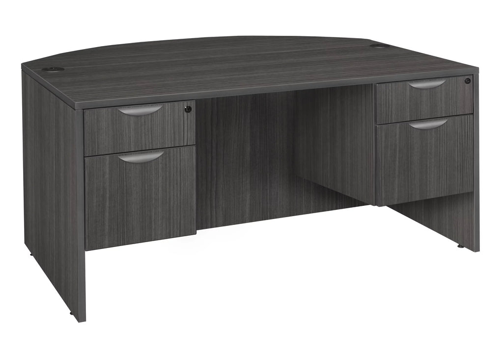 Ash Grey Bow Front Office Desk with Double Pedestal Drawer Unit B519392
